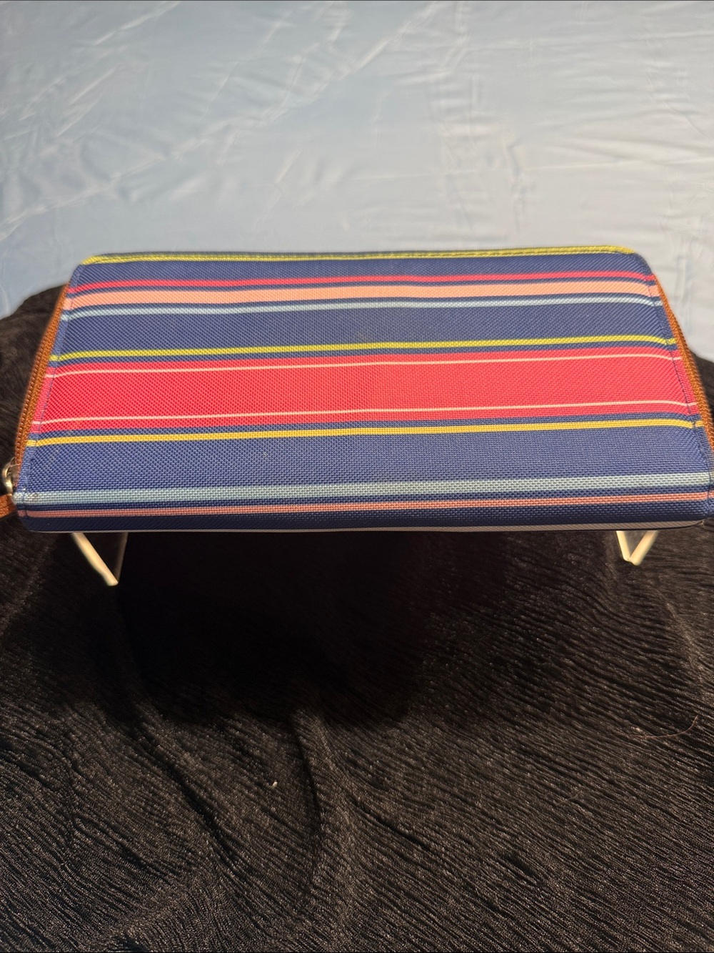 Lily Bloom Brown and Blue Striped Zip Wallet - Picture 3 of 5